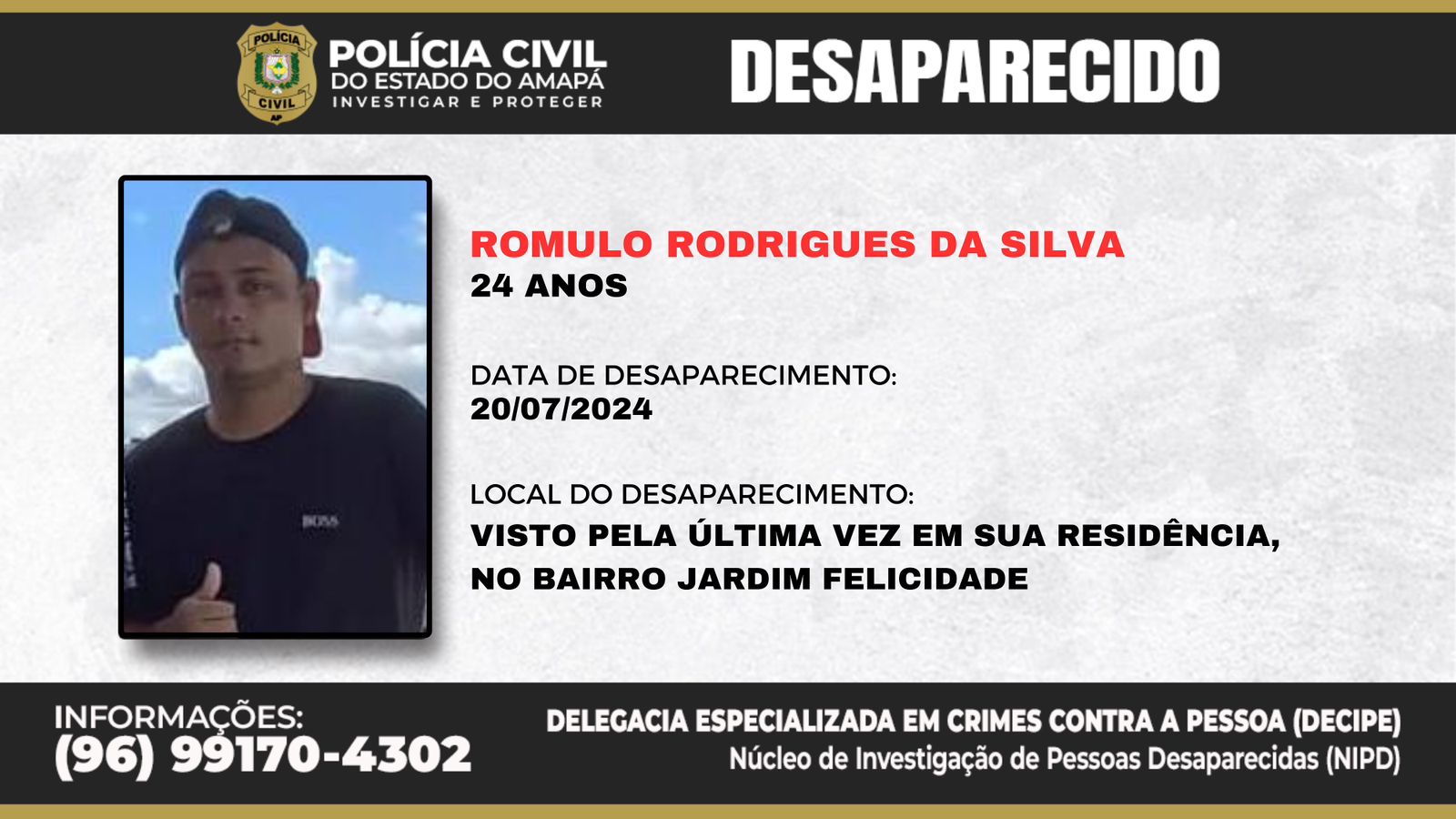 POLÍCIA CIVIL PEDE AJUDA DA POPULAÇÃO PARA ENCONTRAR HOMEM DESAPARECIDO